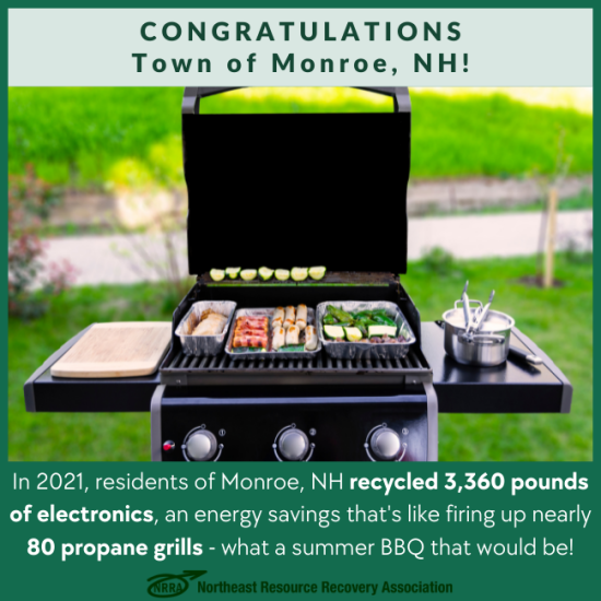 Congratulations Town of Monroe with photo of barbecue grill and food