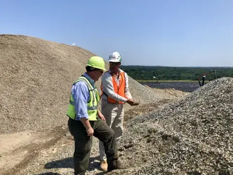 Crushed glass piles