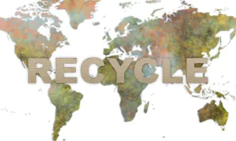 Recycle text with globe behind