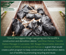 Full dumpster with C&D waste and quote from Brian Patnoe.