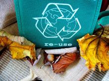 Reusable bag with recycling symbol