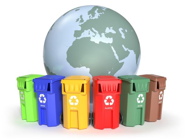Recycling bins with earth
