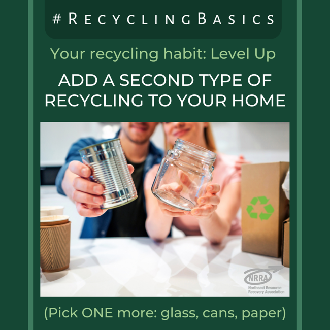 Add a Second Type of Recycling to your Home, with image of man holding a can and woman holding a glass jar