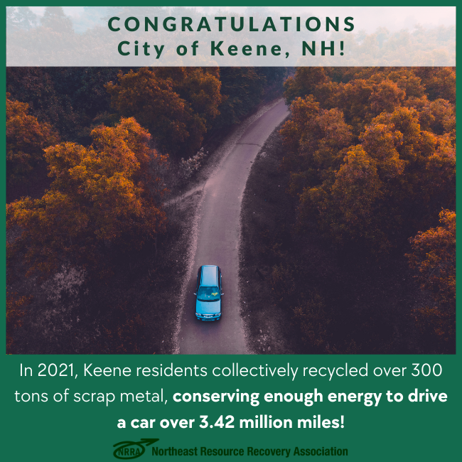 Congratulations City of Keene text with image of car driving down a road